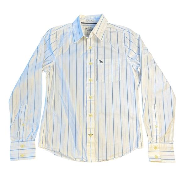 MENS ABERCROMBIE & FITCH MUSCLE FIT BUTTON DOWN SHIRT SIZE S WHITE BLUE PINK - Picture 1 of 7